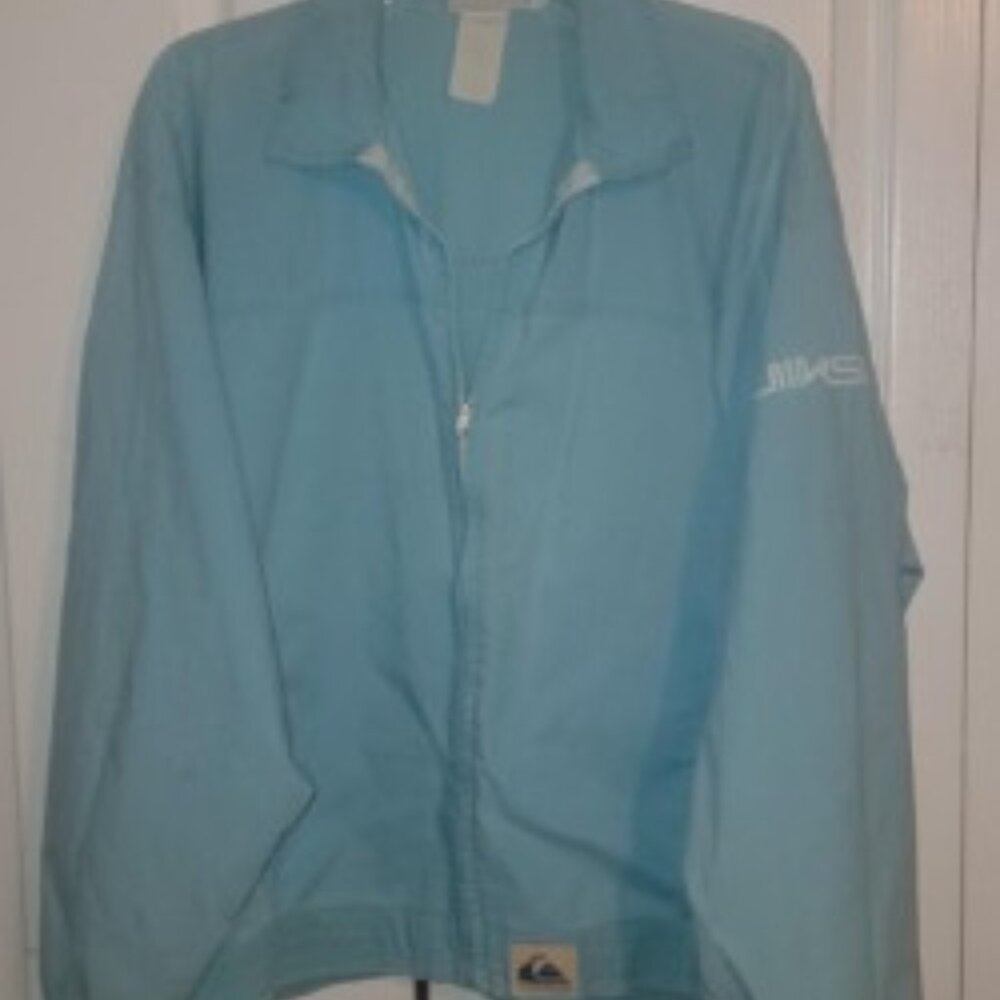 Vintage Quiksilver Surf Windbreaker Jacket Large Made in USA Y2K Big Logo Teal U